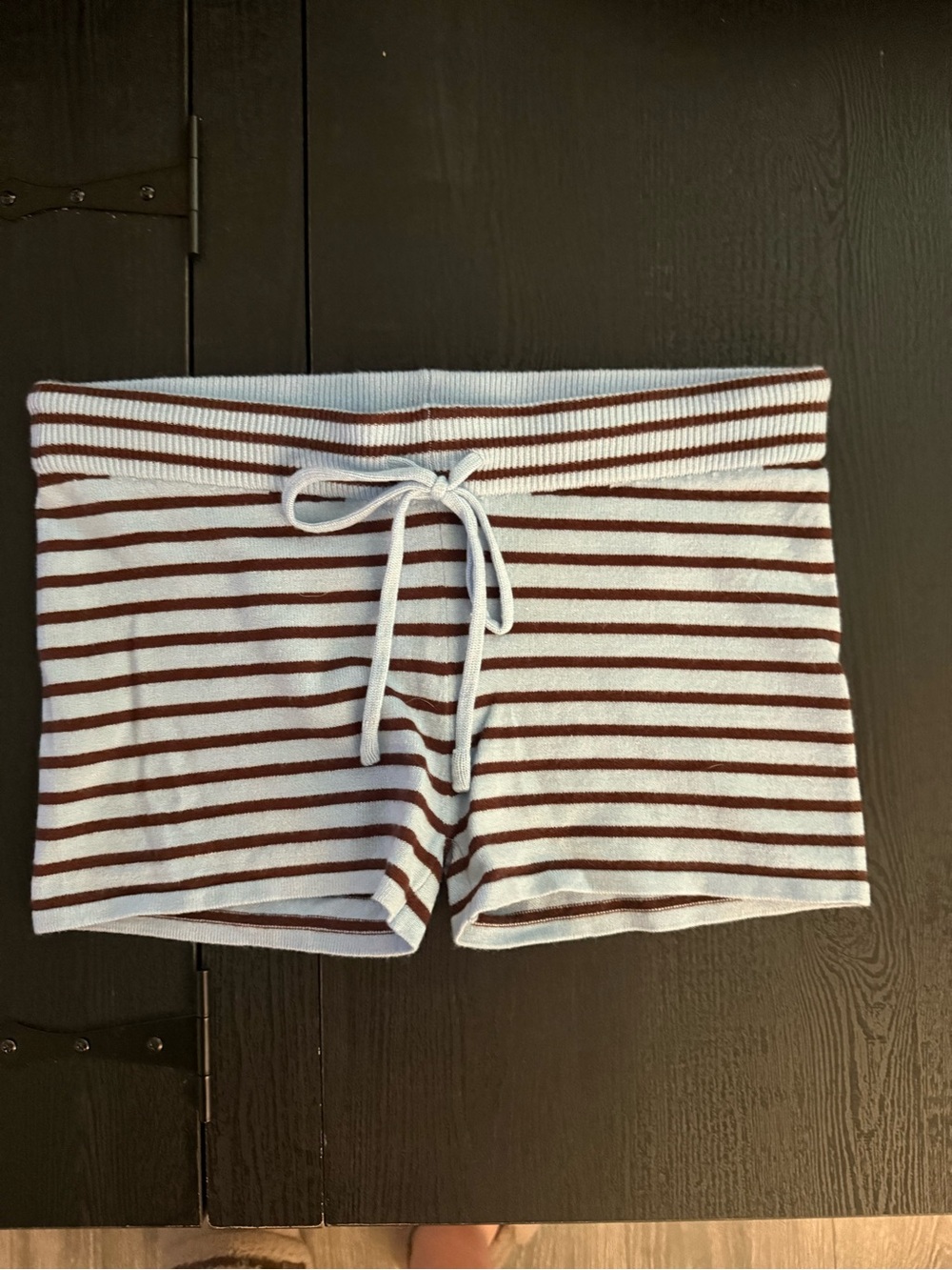Striped Knit Lounge Shorts - blue and Brown
